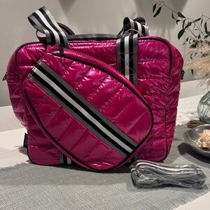 LEMONBELLA NWT Hot Pink Puffer Pickleball Bag Striped Strap Court Tote w/ Strap